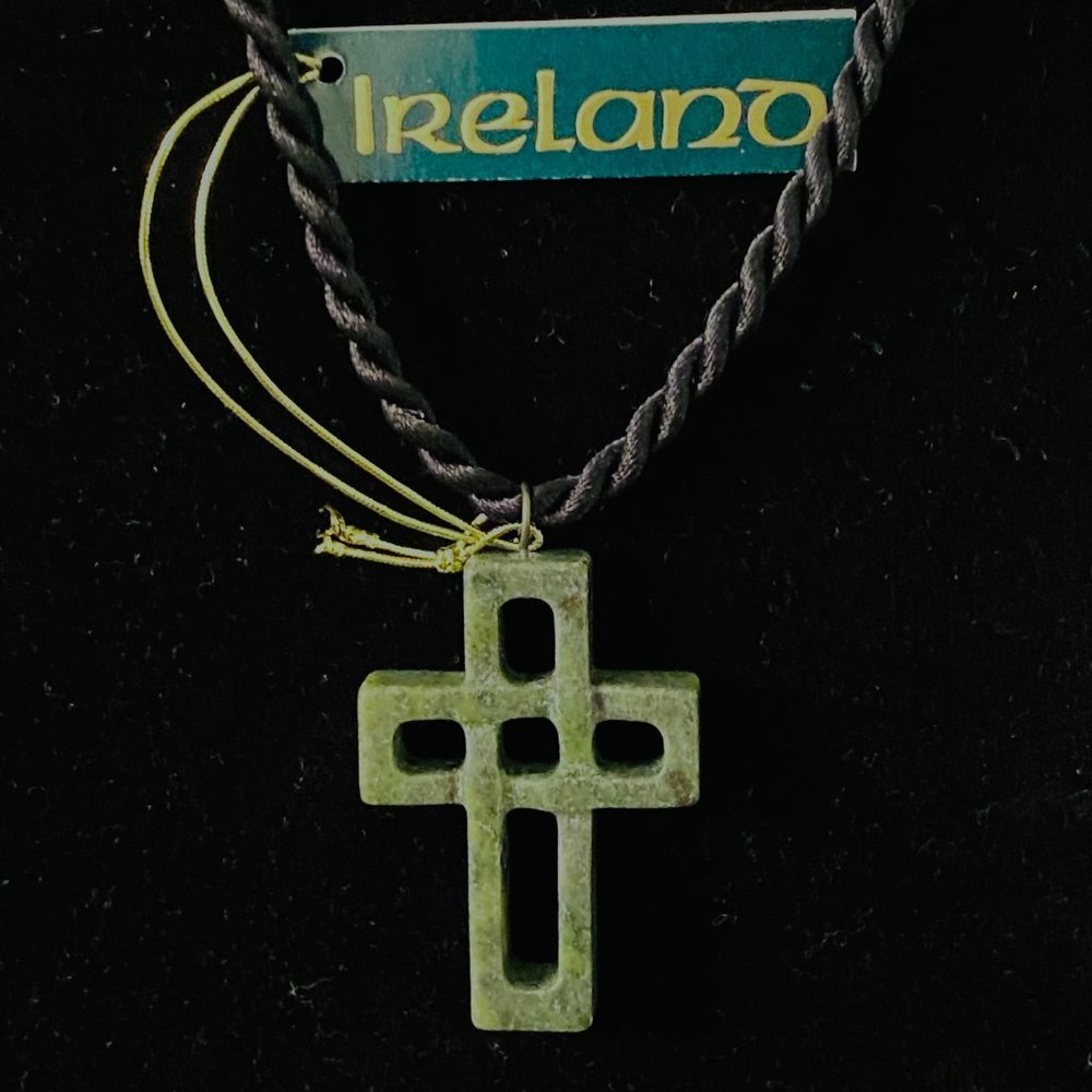 Genuine Irish Connemara Marble Cross Pendant, 1.5" with 8.5" cord